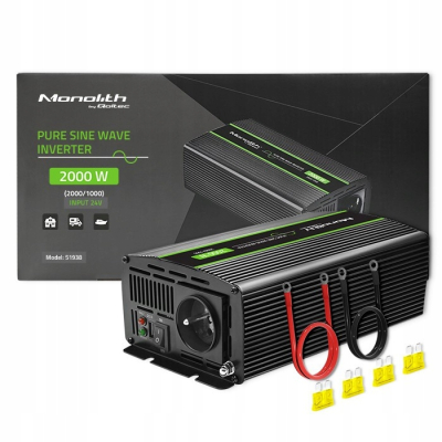 Qoltec Przetwornica napięcia Monolith 1000W 2000W 24V na 230V Czysty Sinus