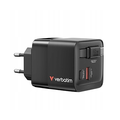 Verbatim Ładowarka GaN USB 3.0 USB C szara 65 W wymienne wtyczki C, G, A