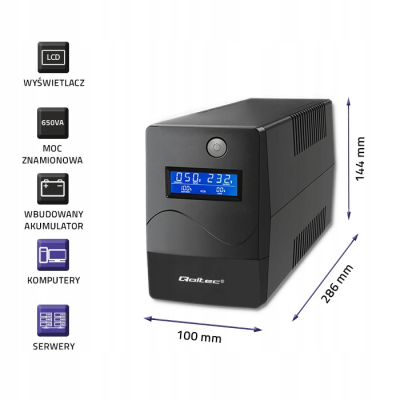 Qoltec Zasilacz awaryjny UPS Line Interactive Monolith 650VA 360W USB RJ45