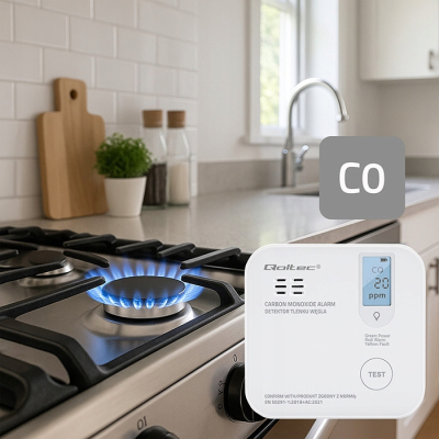 Czujnik czadu Qoltec detektor CO LCD alarm 85dB LED 85dB LED Certyfikowany SKLEP KOZIENICE RADOM