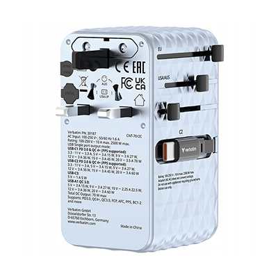 Verbatim, Adapter podróżny ChargeNTravel GaN III USB-C USB-A 70W 30187