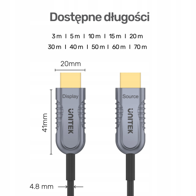 Unitek kabel optyczny HDMI 2.1 AOC 8K 120Hz 50 m