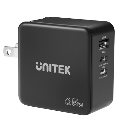 Unitek Ładowarka GaN, PD 65W, podróżna, 3 porty