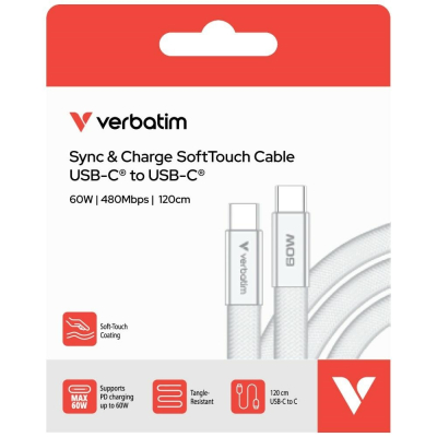Verbatim USB-C kabel SoftTouch USB C - USB C 60W 1.2m Biały box 30274