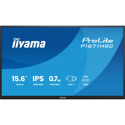 Monitor iiyama 15.6 cala P1671HSC-B1 IPS FHD miniHDMI 2xUSBC 250cd 8ms 2x1W