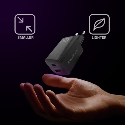 Qoltec Ładowarka 65W GaN ULTRA 5-20V 2.25-3.25A 1xUSB C PD 1xUSB 3.0