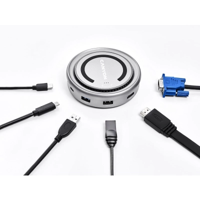 CANYON HUB DS-7 7in1 USB-C Ładowanie Qi Space Grey