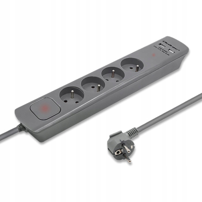Qoltec Listwa antyprzepięciowa 4 gniazda 2 x USB 1.8m Szara SKLEP KOZIENICE RADOM