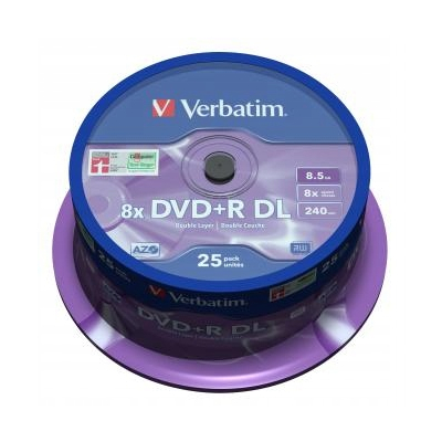 Verbatim DVD+R DL Double Layer Matt Silver 8.5GB 8x 25-pack 12cm 43757