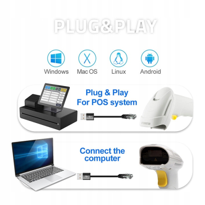 Qoltec Laserowy czytnik kodów kreskowych 1D USB Biały 50877