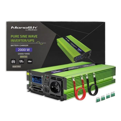 Qoltec Przetwornica Monolith ładowanie baterii UPS 1000W 2000W 12V/230V