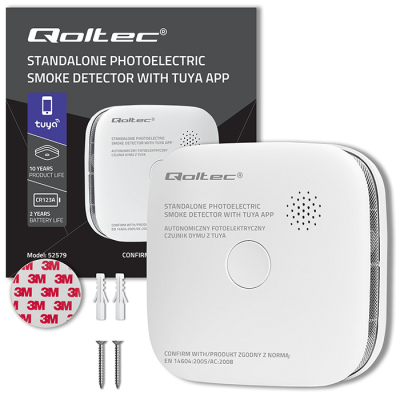 Czujnik dymu Qoltec WiFi TUYA Alarm 85dB LED Smart Home Certyfikowany SKLEP KOZIENICE RADOM