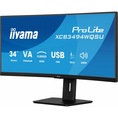 IIYAMA Monitor 34 cali XCB3494WQSU-B1 VA UWQHD 1500R 2xHDMI DP 2xUSB USB-C