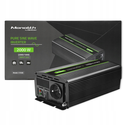 Qoltec Przetwornica napięcia Monolith 1000W 2000W 24V/230V Czysty Sinus