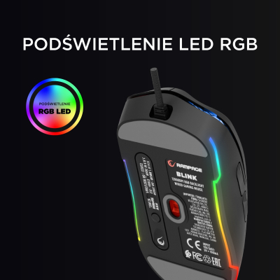 Rampage BLINK myszka gamingowa przewodowa USB, 12800 DPI, RGB, czarna
