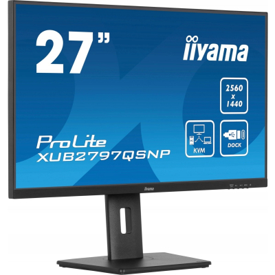 IIYAMA Monitor 27 cali XUB2797QSNP-B1 IPS QHD USB-c Dock, KVM HDMI