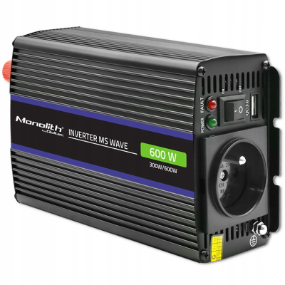 Qoltec Przetwornica Monolith 600 MS Wave 12V/230V 300/600W USB