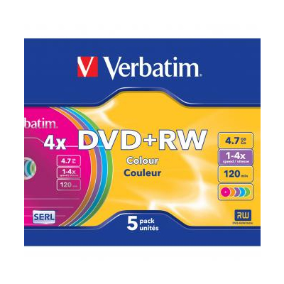 Verbatim DVD+RW 4.7GB, 4x, slim box, 5-pack, bez możliwości nadruku, 12cm