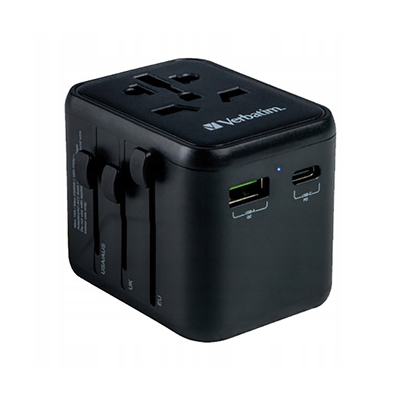 Verbatim, Adapter podróżny World-to-World UTA-02 USB-A, USB-C, czarny, 20 W
