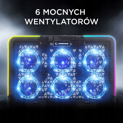 Rampage Sixpower R9 - Podstawka chłodząca pod laptop 15,6'' RGB, regulowana
