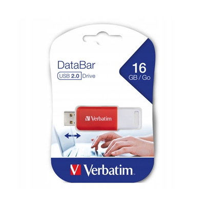 Verbatim USB flash disk, USB 2.0, 16GB, DataBar, czerwony, 49453,