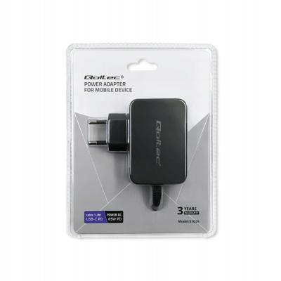 Qoltec Ładowarka sieciowa 65W 5-20V 3-3.25A USB typ C PD Laptop Smartfon