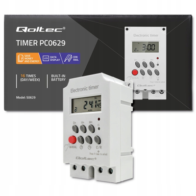 Qoltec Elektroniczny programator czasowy PC0629 na szynę DIN LCD 50629