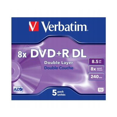 Verbatim DVD+R DL Double Layer Matt Silver 8.5GB 8x jewel box 5-pack 12cm