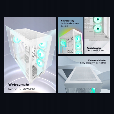 Rampage Hydra V2 Obudowa PC akwarium 4x wentylator ARGB biała