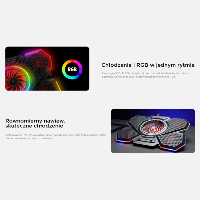 Rampage Podstawka chłodząca pod laptop 9-17'' COOLFLOW RGB regulowana czarn