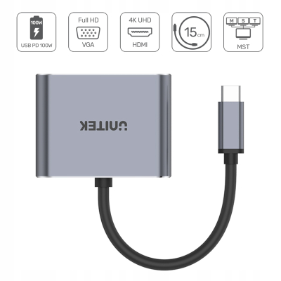 Unitek D1049A HUB USB-C na HDMI VGA USB PD