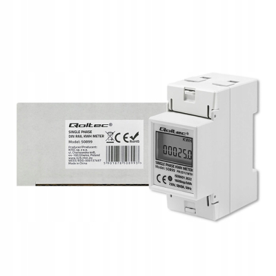Qoltec Jednofazowy licznik zużycia energii na szynę DIN 230V LCD 2P