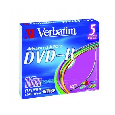 Verbatim DVD-R Colour 4.7GB 16x slim box 5-pack 12cm do archiwizacji danych