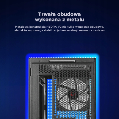 Rampage Hydra V2 Obudowa PC akwarium 4x wentylator ARGB czarna