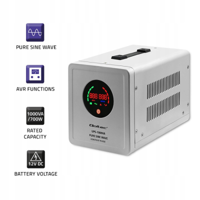 Qoltec Zasilacz awaryjny Pure Sine Wave UPS 1000VA 700W Stała faza Szary