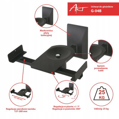 UCHWYT DO GŁOŚNIKÓW zaciskowy 25kg 2szt G-04 ART