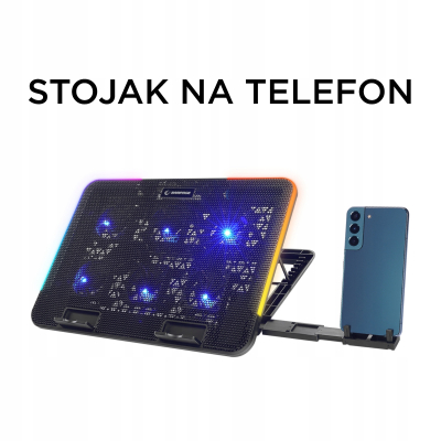 Rampage Sixpower R9 - Podstawka chłodząca pod laptop 15,6'' RGB, regulowana