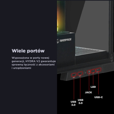 Rampage Hydra V2 Obudowa PC akwarium 4x wentylator ARGB czarna