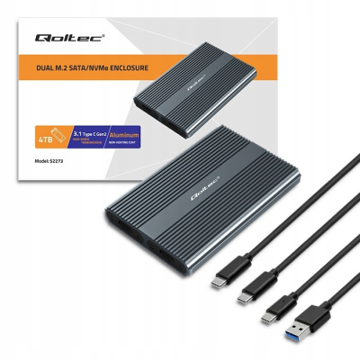 Qoltec Obudowa kieszeń na dysk M.2 SSD SATA NVMe USB-C DUAL 2 x 2TB
