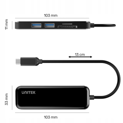 Unitek D1036A HUB USB-C 2xUSB3.1 HDMI czytnik kart