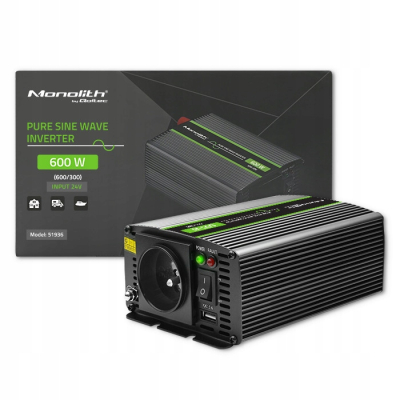 Qoltec Przetwornica napięcia Monolith 300W 600W 24V/230V Czysty Sinus