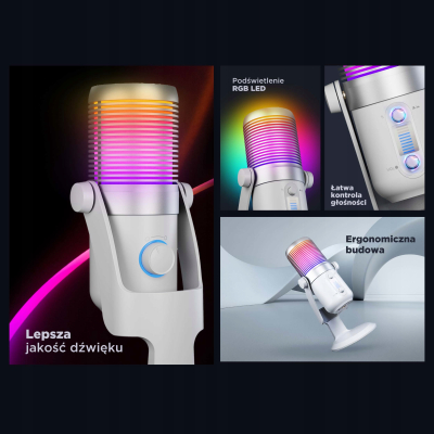 Rampage Diyez Mikrofon gamingowy dotykowy RGB USB-C biały