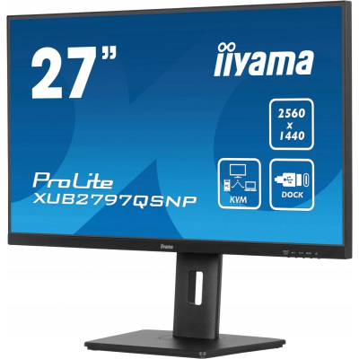 IIYAMA Monitor 27 cali XUB2797QSNP-B1 IPS QHD USB-c Dock, KVM HDMI