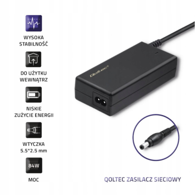 Qoltec Zasilacz desktopowy 84W 12V 7A 5.5*2.5 +kabel zasilający 51109