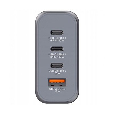 Verbatim Ładowarka GaN USB 3.0 USB C szara, 140 W, wymienne końcówki C,G,A