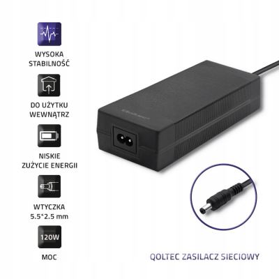 Qoltec Zasilacz desktopowy 120W 24V 5A 5.5*2.5 + kabel zasilajacy
