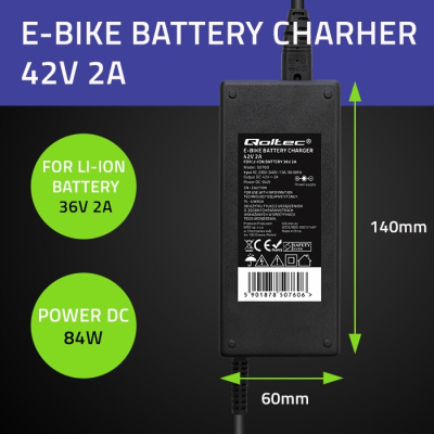 Qoltec Ładowarka do baterii roweru elektrycznego 36V 42V 2A 5.5*2.1