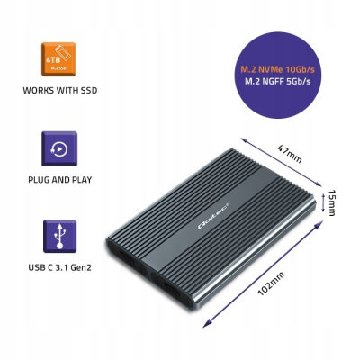 Qoltec Obudowa kieszeń na dysk M.2 SSD SATA NVMe USB-C DUAL 2 x 2TB