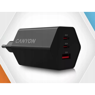 CANYON Ładowarka sieciowa HEXAGON 65 GaN 65W 2xPD 1xQC EU Czarna