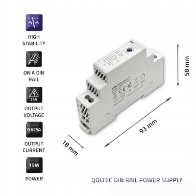 Qoltec Zasilacz na szynę DIN 15W 24V 0.625A Szary